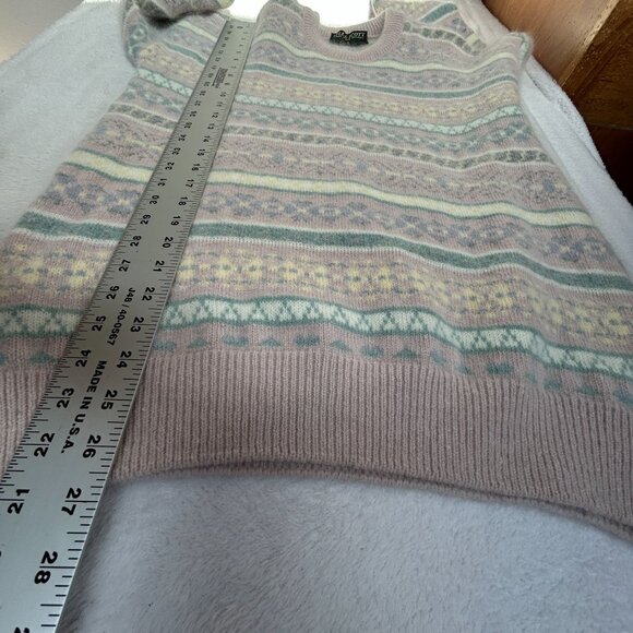 Vintage Lyle & Scott Angora Lambswool Blend Nordic Sweater Small Pink Fair Isle - Picture 8 of 8